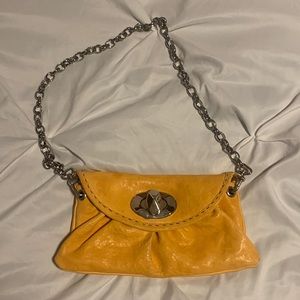 Carla Mancini Leather Mini Hobo Evening Purse Handbag Clutch with Chain - Gold